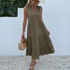 Robe débardeur d'été pour femmes, sans manches, plissée, ample, col en v, robes mi-longues