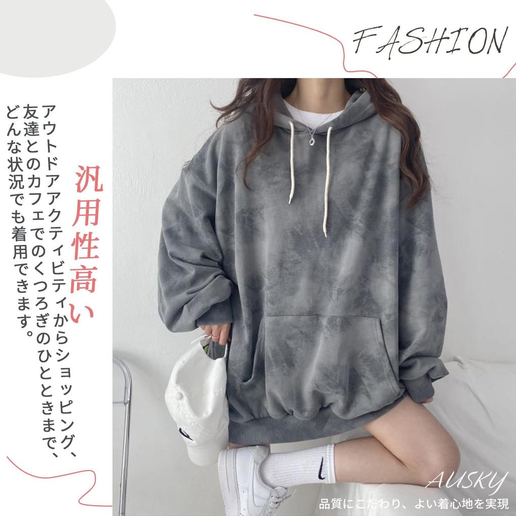 AUSKY Long Sleeve Cotton Pullover Sweatshirt with Loose Perfect for and Winter High-Quality Hoodie, Women's Tie-Dye Pockets, Oversized, Fit, Cute,