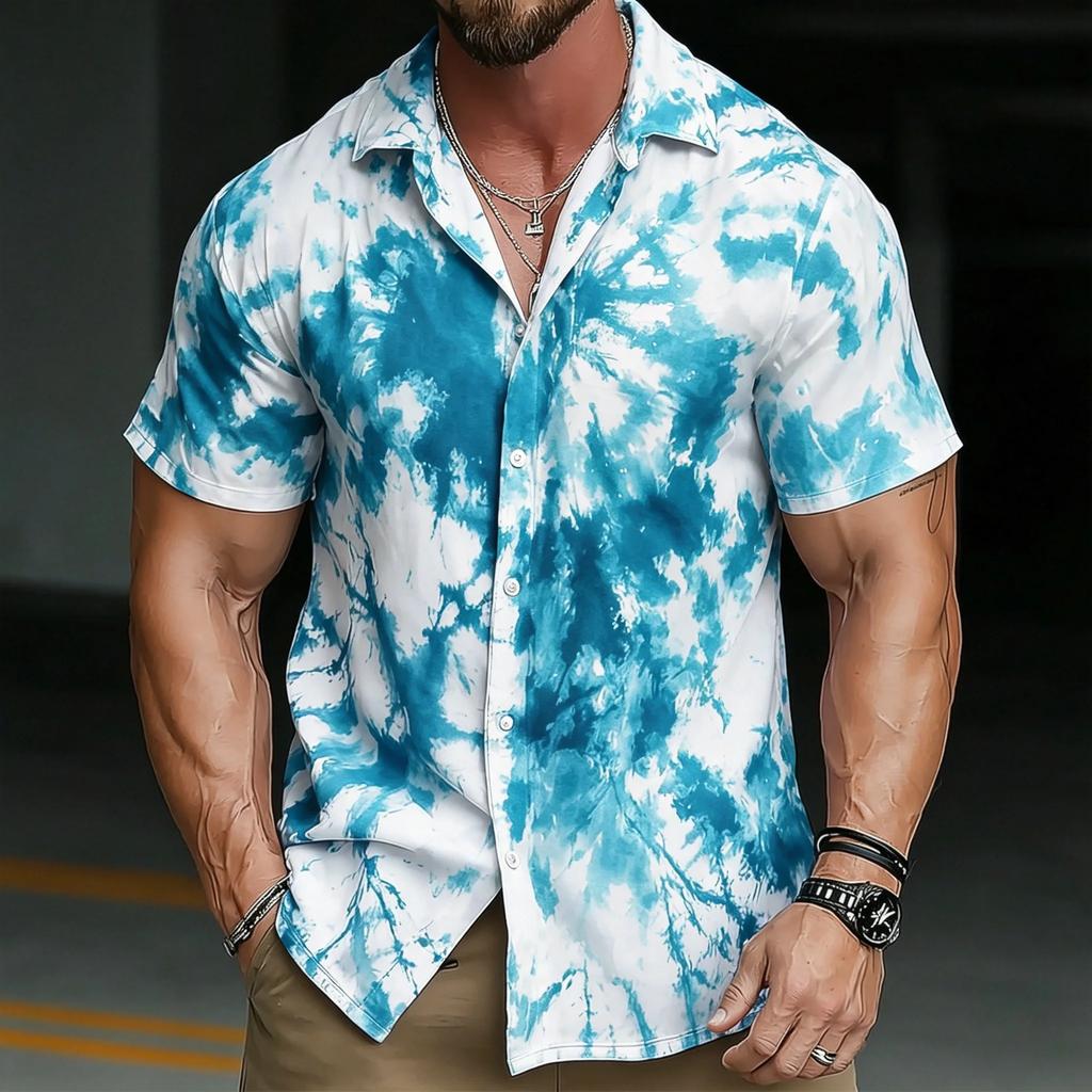 Trendy Tie-dye Short Sleeve Shirt, Casual Summer Fashion for Men