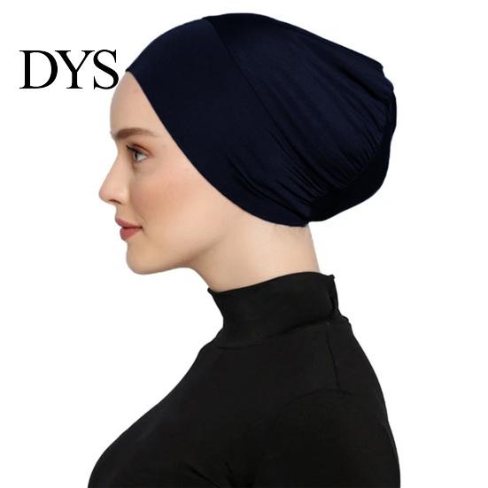 Cotton Undercap Women Solid Color Non-slip Stretch Headscarf Cap Breathable Under Head Wrap Scarf Hat Bonnet Night Sleep Headwear