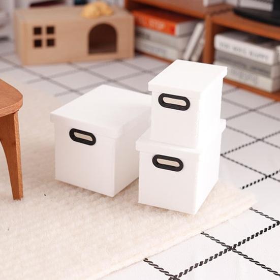3Pcs/Set Simulation Storage Box 1:12 Miniature Scale Three-Piece Stacking Design Smooth Edges Safe Play Storage Organizer Dollhouse Accessory