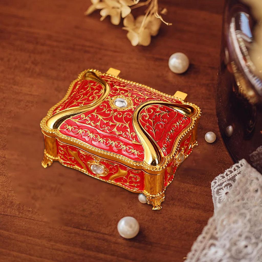 Metal Jewelry Box Case Container Dresser Vintage Style Trinket Storage Organizer Keepsake