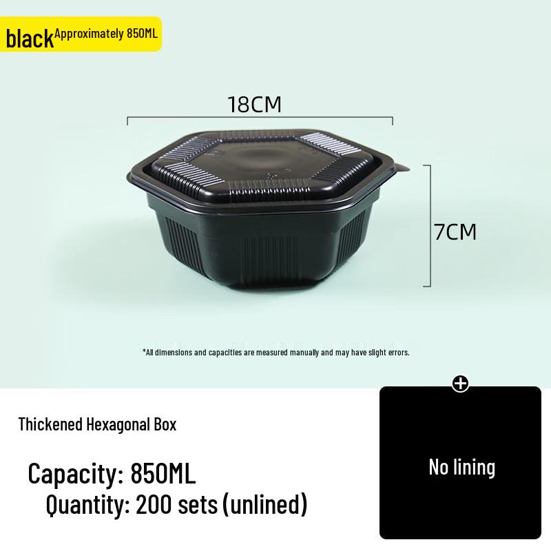 Handon 850ml Black Disposable Round Plastic Food Containers (200 Pcs)