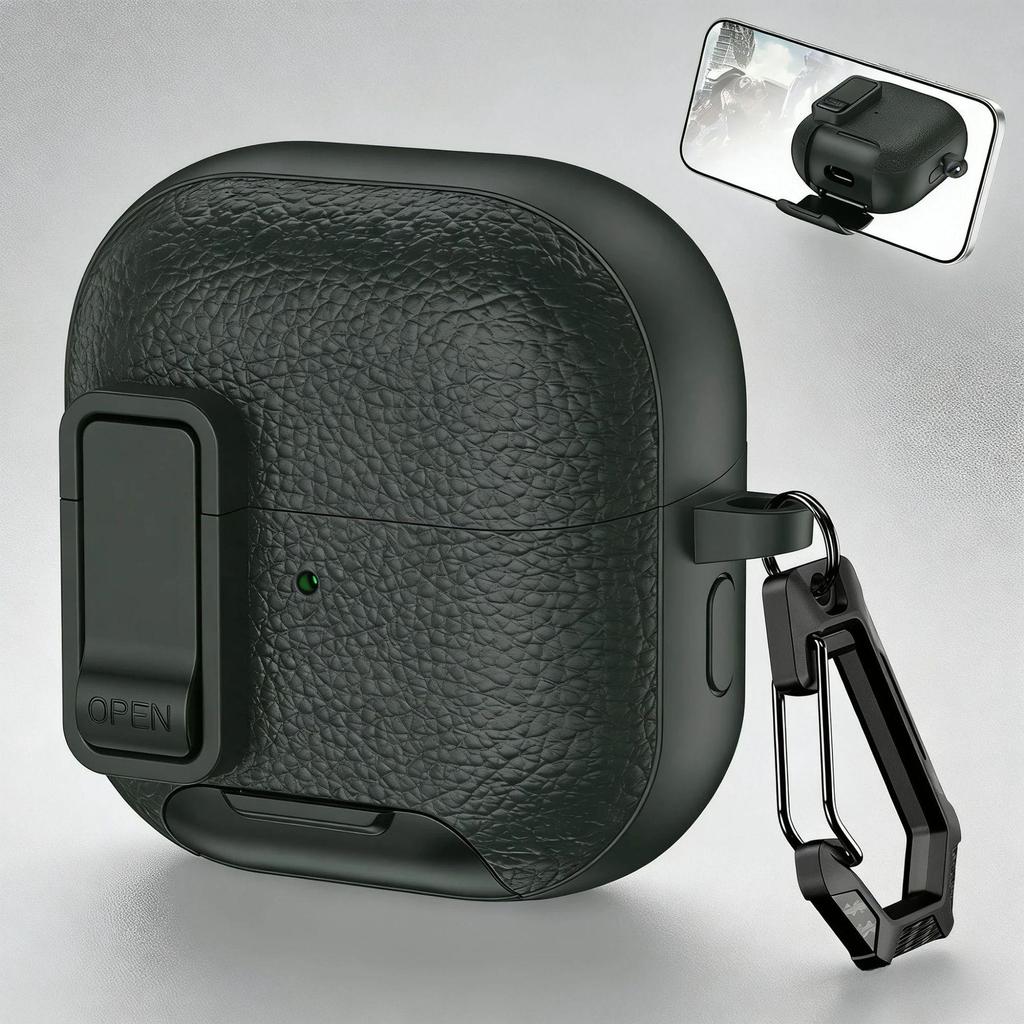 Leather Texture Protective Case with Stand for Huawei Freebuds Clip2 Bluetooth Earbuds