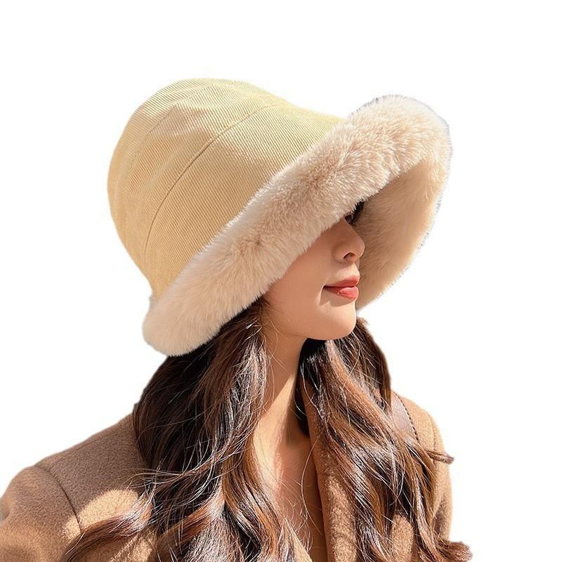 Winter Plush Hat Women's Plush Thickened Lamb Wool Bucket Hat Warm Ear Protection Cold Basin Hat Mongolia Hat