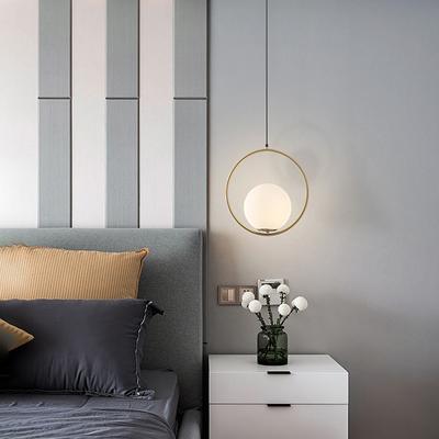 Black Metal Ring Pendant Lights Dining Kitchen Island Decor Hanging Lamp  Nordic Glass Ball LED Lighting Fixture Bedside Lamp