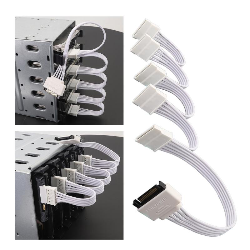 15-pins SATA Hann til 5 Hunn Strømdeler/Forlengelseskabel for Tilkobling av Harddisk og Optisk Enhet
