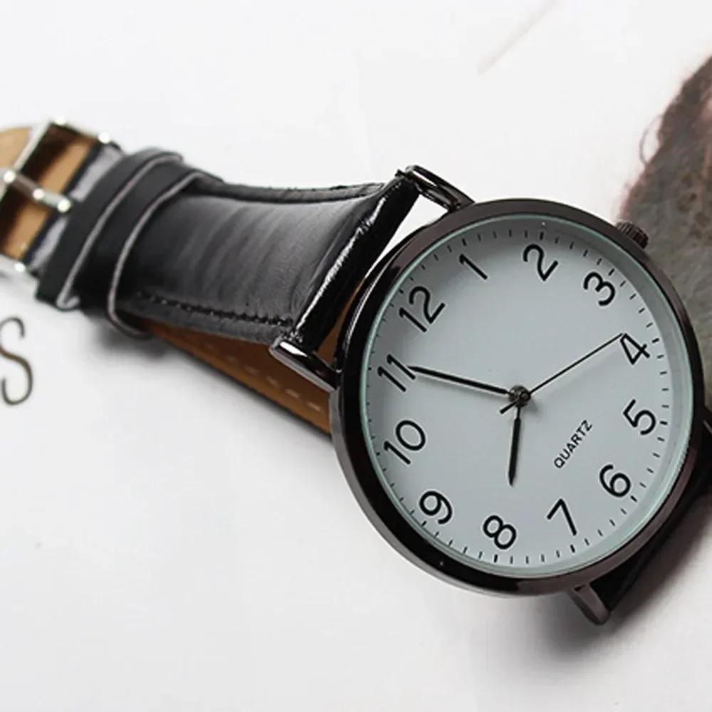 Vintage Quartz Watch Men Watches Simple Business Analog Alloy Arabic Number Strap Minimal Round Dial Classic Black Leather Strap