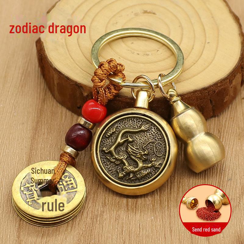 Schlüsselanhänger mit zwölf Sternzeichen, Schlangenwächter, rotierendem Ornament der fünf Kaiser und Buddha