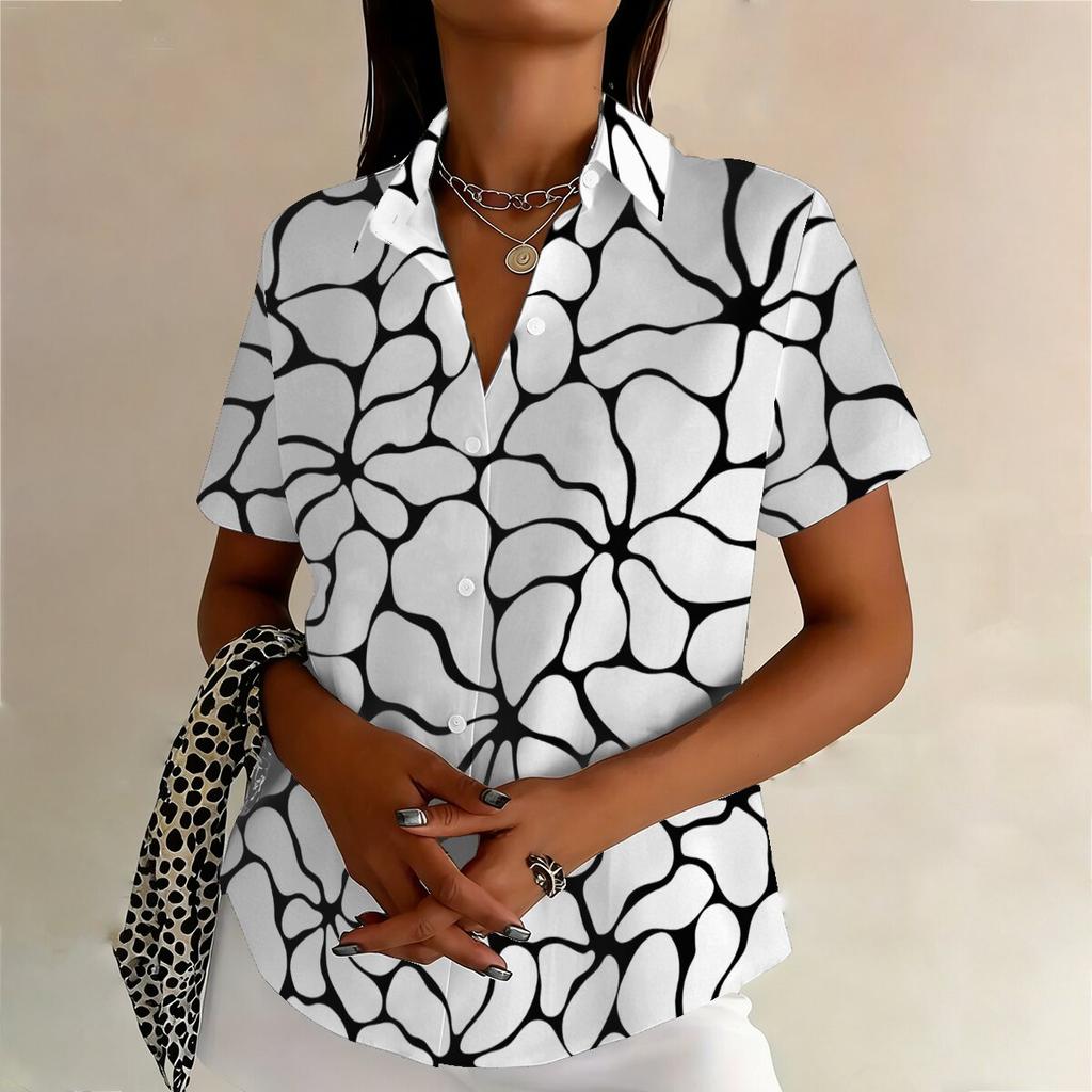 Summer plus-size women's printed shirts that flatter the figure and are suitable for chubby girls, perfect for commuting.