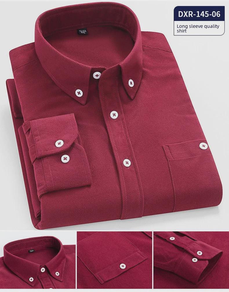 Pánská manšestrová košile s dlouhým rukávem - Ležérní svislé pruhy pro středního věku a starší