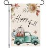 Happy Fall Garden Flag - Double-Sided Welcome Pumpkins Truck Design, Durable Polyester Outdoor Decoration with Vibrant Autumn Leaves & Sunflowers, No