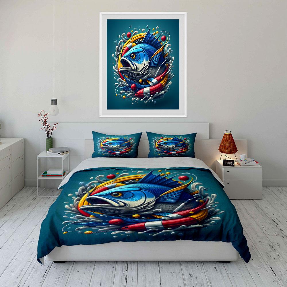 Fishing Gear Set Outdoor Essentials Soft Comfortable Duvet Cover Bedding Set Included 1*Duvet Cover & 2*Pillowcases, Gift