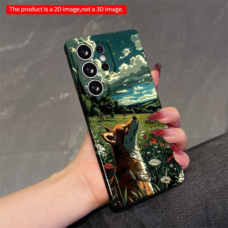 2DFlat Samsung phone case Fox in Wildflower Meadow Under Butterflies Sky Applicable to Galaxy S22 S23 S24 S25ULTRA S26 A12 A13 A14 A15 A16