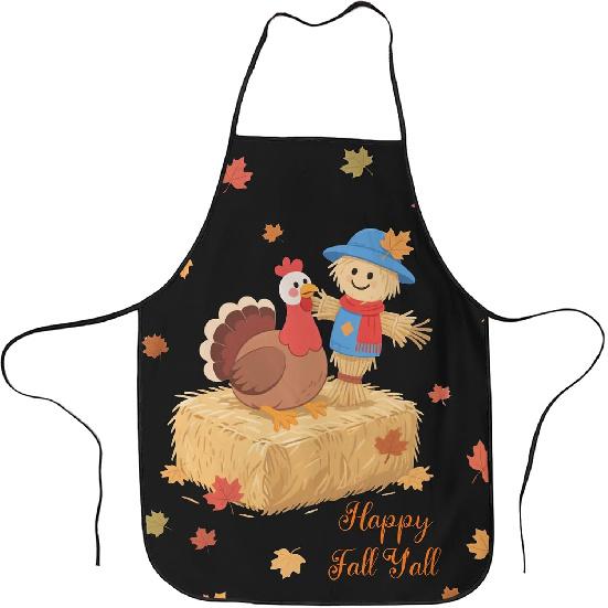 Счастливая Осень Всем Фартуки Для Мужчин Женщин, Шеф-повар Официант Кухня Готовка Парикмахер Официант Барбекю Портативный Фартук Black Turkey Scarecrow