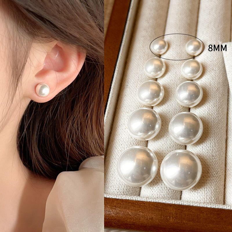 

Little Man Yuji Steamed Bun Female Best Selling Pearl Stud Earrings 8mm Shijia White Steamed Bread Pearl