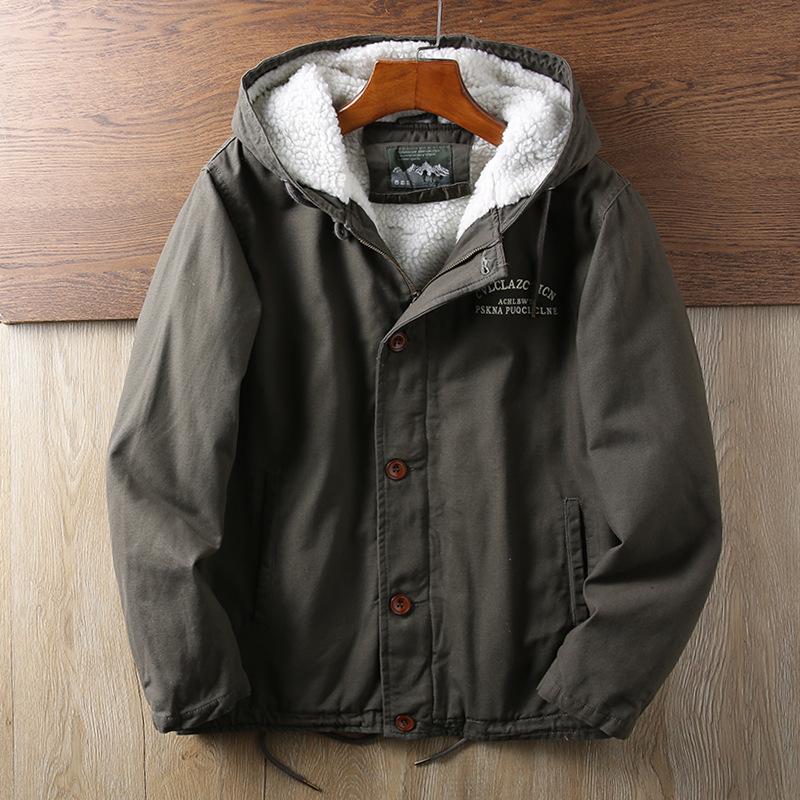 Deck Clothing Cotton-padded Jacket Cotton-padded Jacket Middle-aged Thickening Plus Velvet Tooling Jacket Retro Lambswool Coat Male