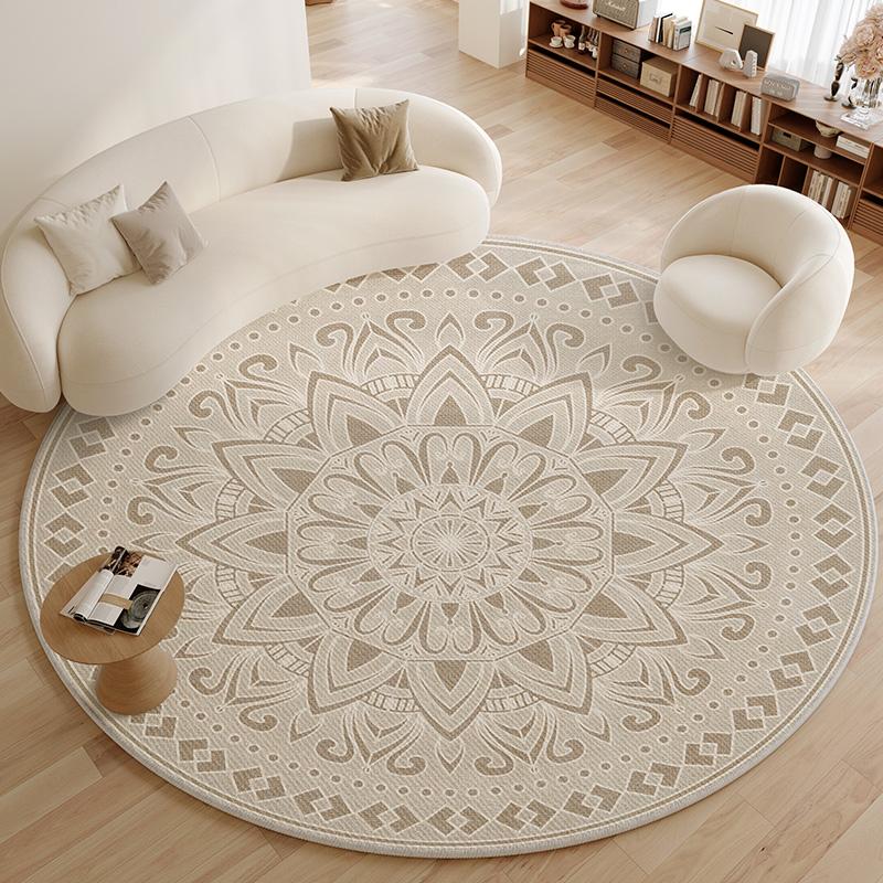 Minimalist Living Room Decoration Round Carpet Large Area Anti-slip Lounge Rug French Style Rugs for Bedroom Thick Washable Mat