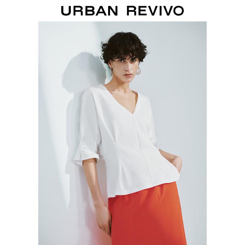 UR 2025 Spring Women s French Style V-Neck Hollow Out T-Shirt L