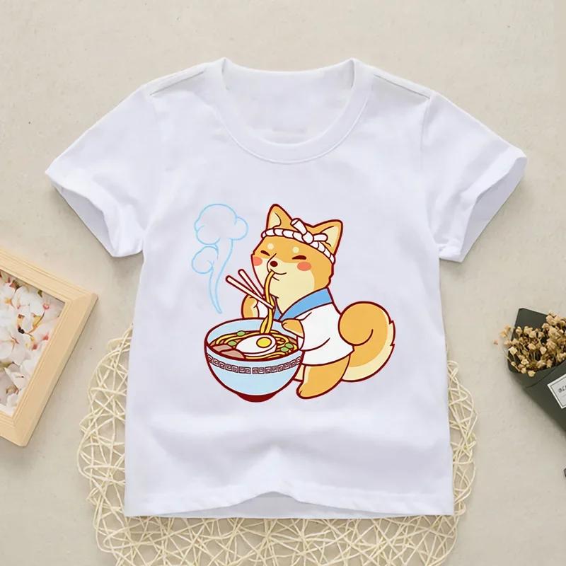 2025 New Fashion Cute Shiba Inu Girls Boys Print T Shirt Tops Kids Funny Clothes Cartoon Children Round Neck New Tshirt