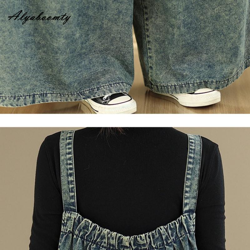 Koreaanse Mode Lente Zomer Dames Streetwear Overalls Spaghettibandjes Gewassen Katoen Vintage Jumpsuits Lange Denim Dames Baggy Oversized Jumpsuits