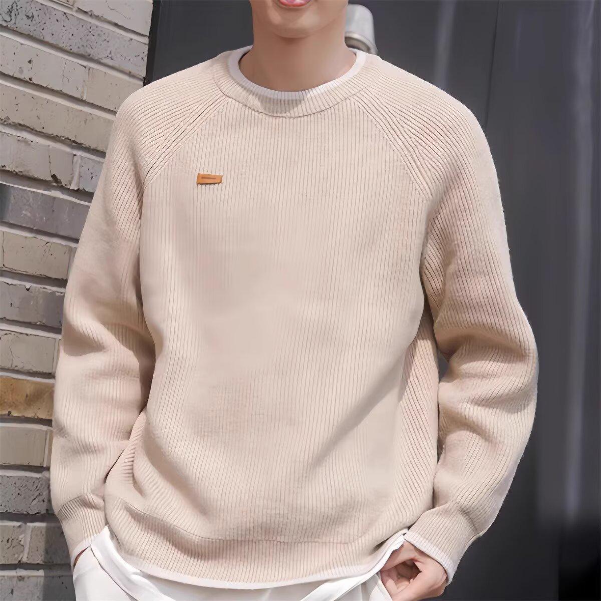 Men s Winter Two-in-One Loose Knit Pullover: Trendy Casual Outerwear Large