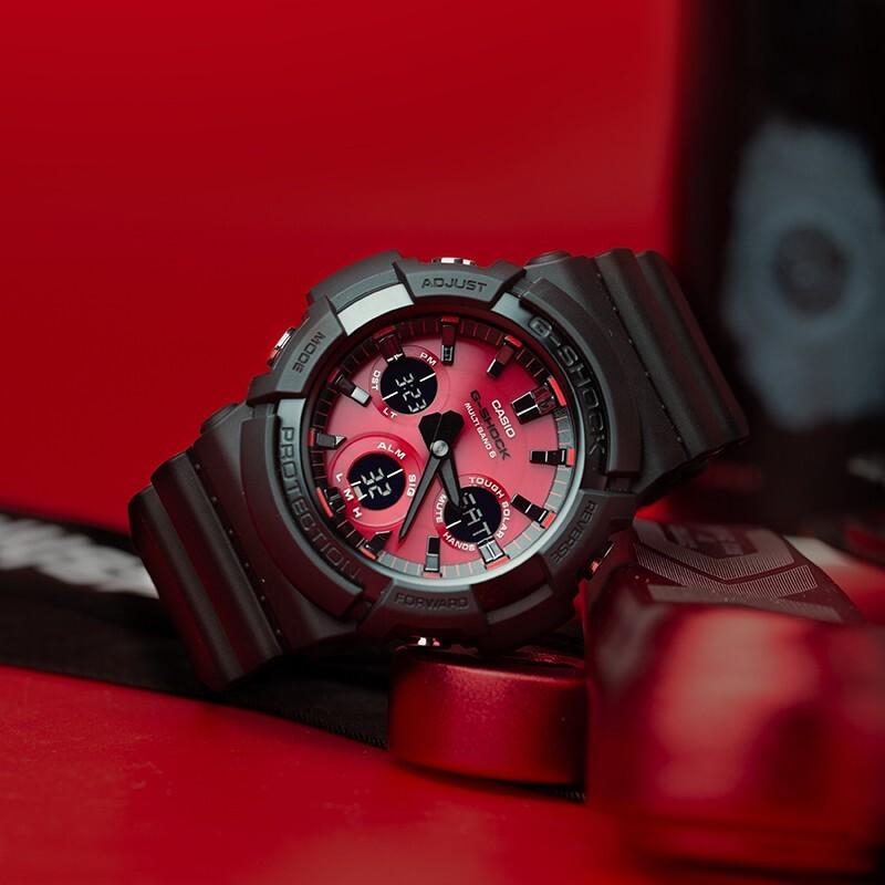 Casio G-SHOCK Series Fashionable Color Contrast Street Classic Pointers Three Eyes Dual Display Sports Waterproof Quartz Movement Resin GAS-100AR-1A