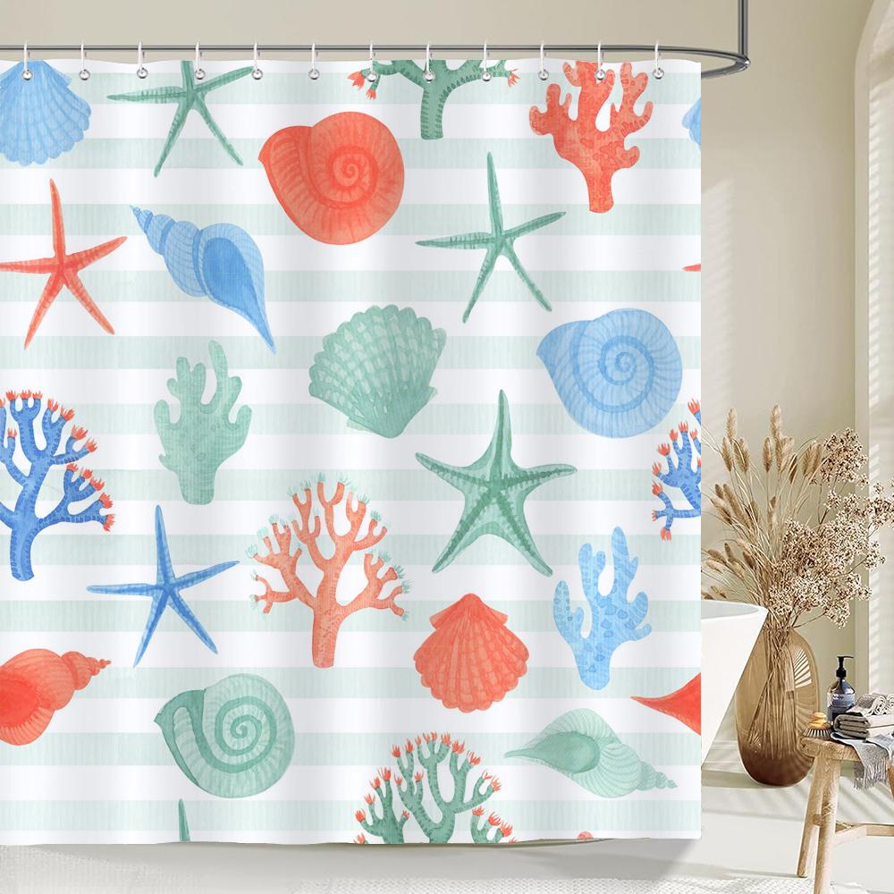 1 Pack Cartoon Turtle,Dolphin,Whale Printing Shower Curtain Partition Bathroom Curtain With Hooks Home Decorative Curtain