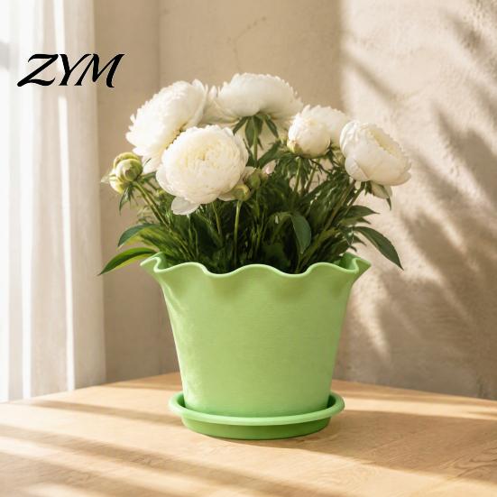 Nursery Pots for Green Plants Wavy Edge Planter with Saucer, Thickened Flower Pot Home Decor Drainage Holes, Modern Plant Indoor Outdoor Balcony