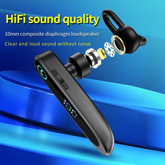 A20 Bluetooth-compatible Earphone Ear Hook Super Long Standby IPX7 Waterproof Single Business Wireless Headset with LED Display for Driver