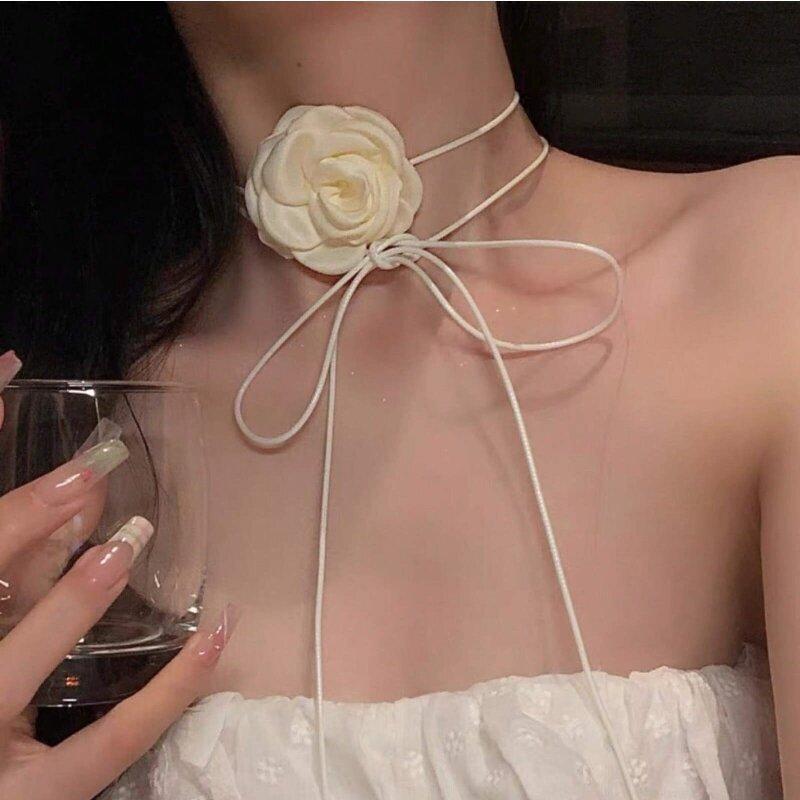 

Camellia series handmade rose necklace choker small fragrant style high atmosphere dopamine necklace