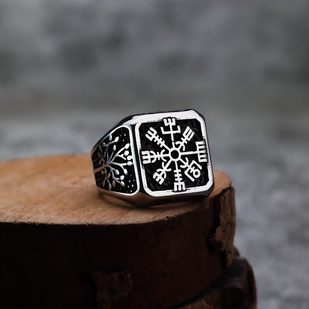 Iskandinav Viking Paslanmaz Çelik Yüzük Çapa Pusula Hayat Ağacı Rune Muska Kurt Erkek Kadın Parmak Takı Biker Parti Kulübü Hediye