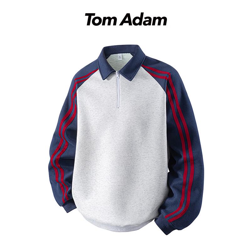 TOM ADAM Men's American Style Color-Block Half-Placket Sweatshirt