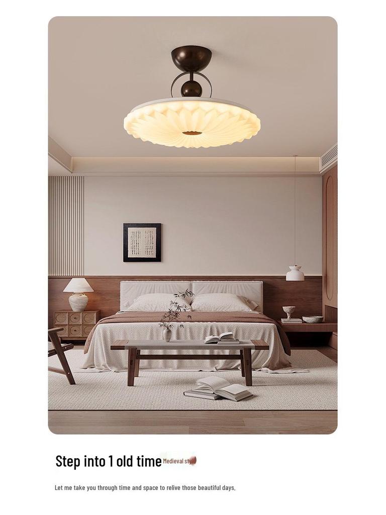 Modern Mid-Century Cream Bedroom Semi-Pendant Ceiling Light with Retro Eye Protection