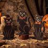 3 st Trä Halloween Dekorationer Vintage Katt Dekorativa Plaketter Sittande Kattstaty Arbetsrum