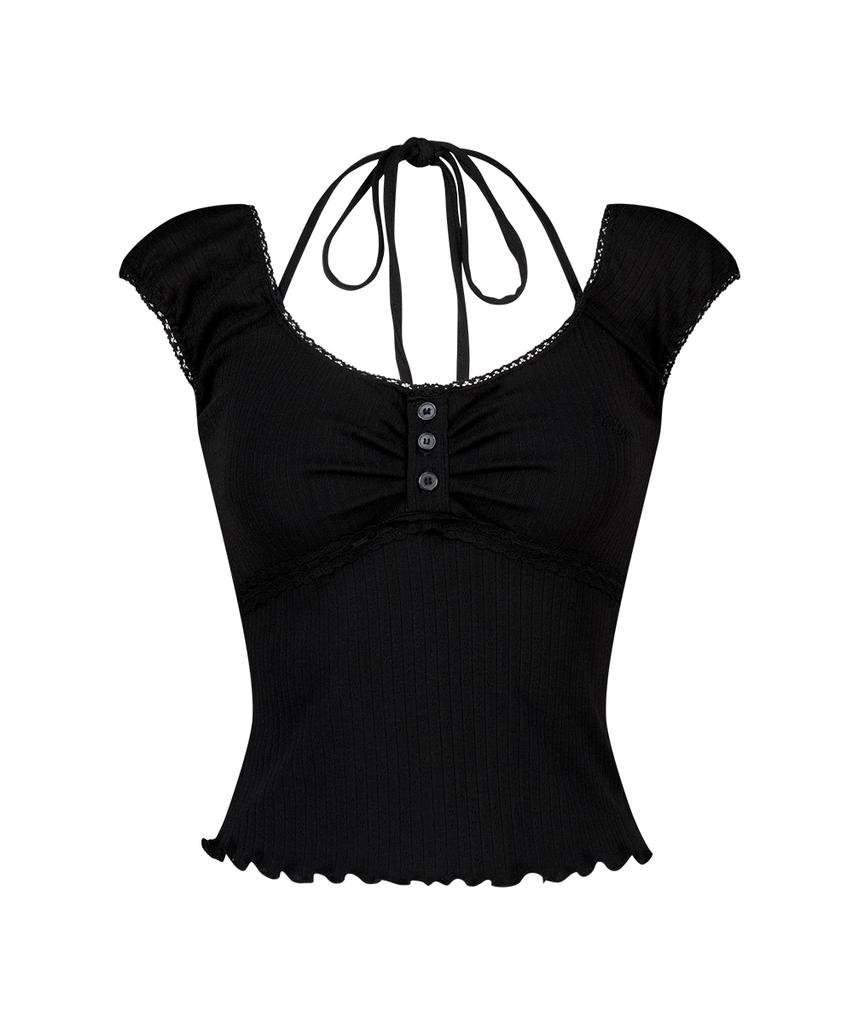 ILLIGO Button Halter Sleeveless Black