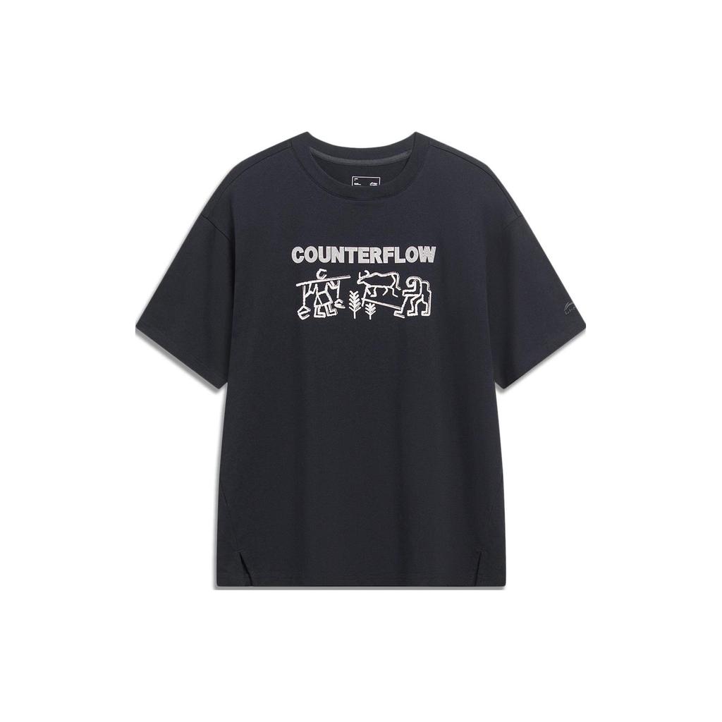 Li-Ning Ning CF Trace Series Tian Gong Kai Wu Round Neck T-Shirt Unisex Tops Black AHST605-4