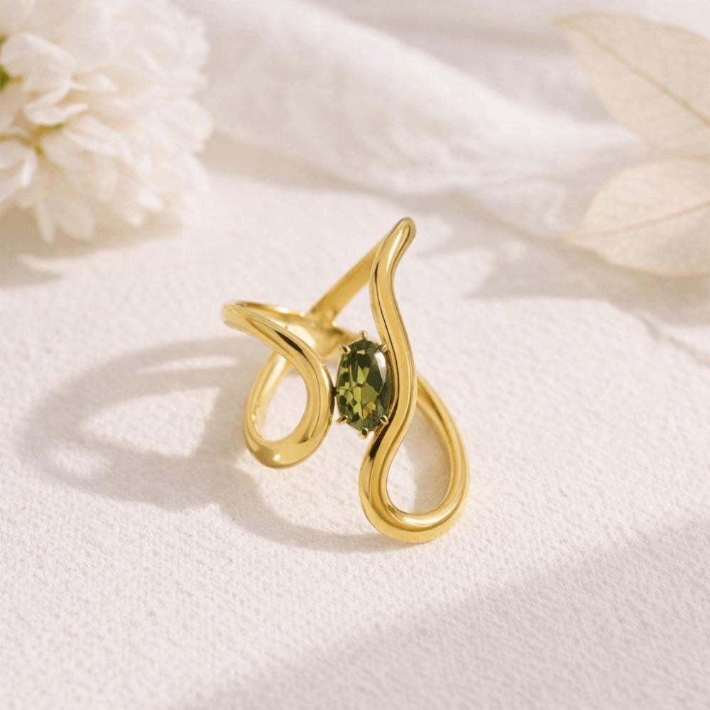 Red Zircon Irregular Stainless Steel Rings Women Hollow Adjustable Rings  Women Accessories