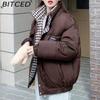 BITCED Stylish Niche Checkered Pattern Thickened Puffer Jacket for Women Mid-Length Winter Cotton Coat