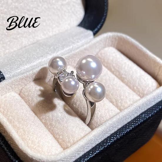Women Fashion Ring French Style Adjustable Opening Finger Faux Pearl