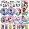 Gabby Dollhouse Birthday Party Decoration Gabby Plates Cups Napkins Cake Topper Balloons For Kids Party Favors Gifts Photo Booth
