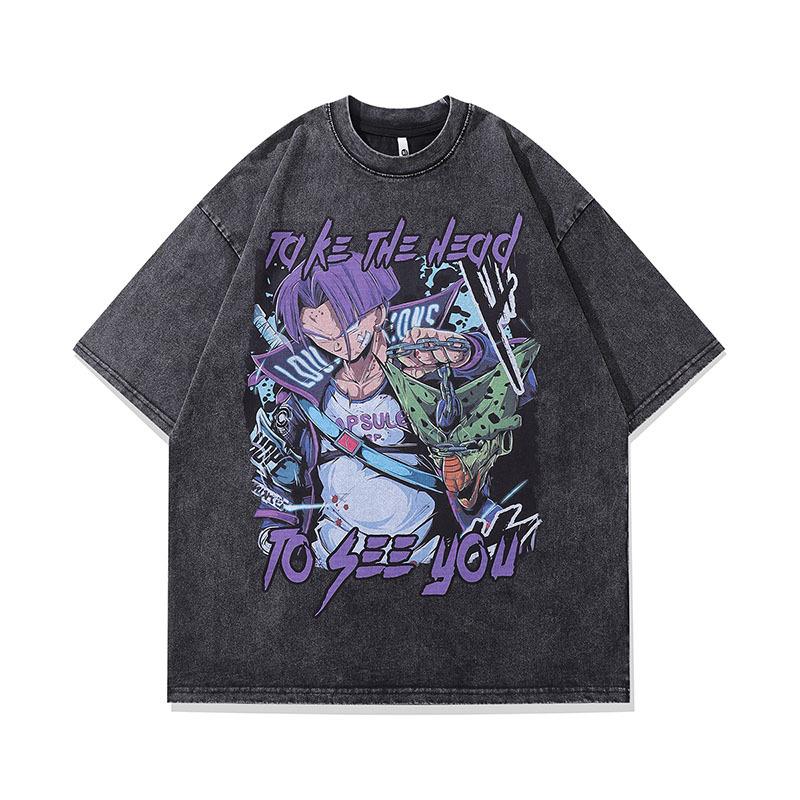 American Street Trendy Brand Retro Cartoon Heavy And Old Short-Sleeved T-Shirt Men'S Guochao Hip-Hop Half-Sleeved Tee Shirt
