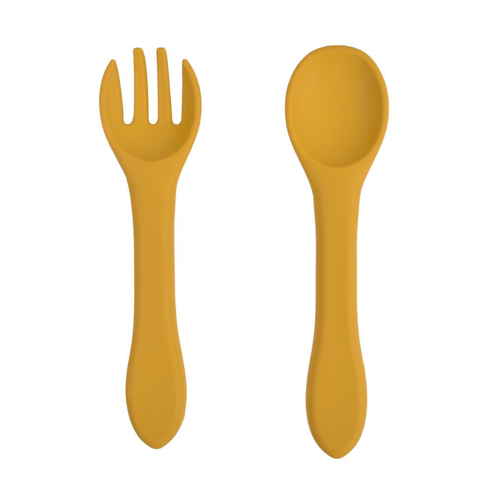 Silicone Cutlery for Children and Babies To Learn To Eat Silicone Cutlery for Children and Babies To Learn To Eat - MUSTARD