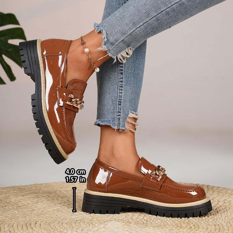 Metal Chain Low-top Shoes 2025 Autumn New Platform Muffin Kick Plus-size Loafer Girl