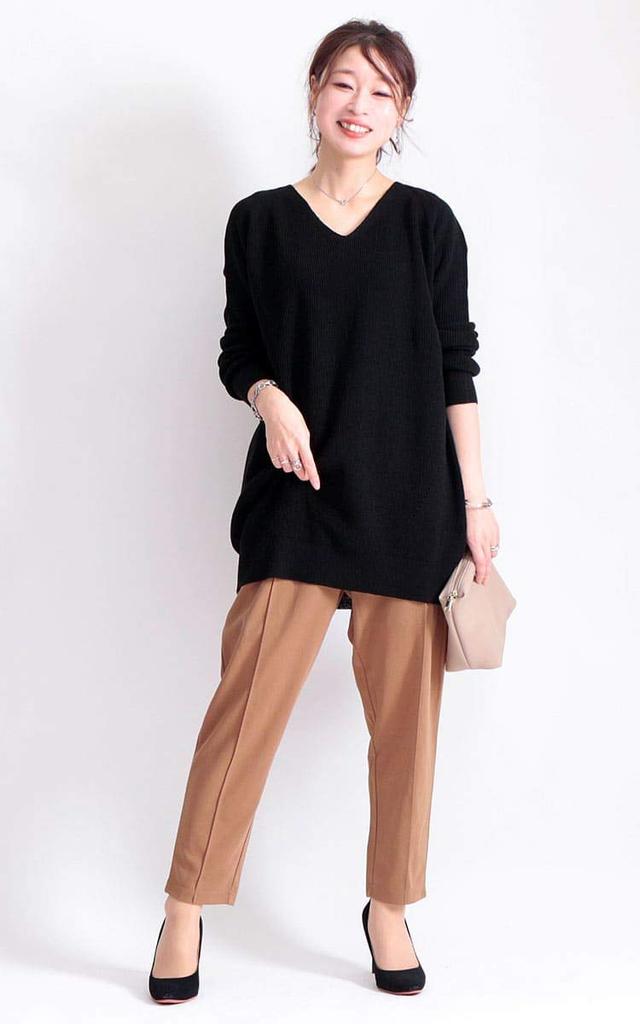 Top de damă Mărime Mare Aur Japonia Tricot Lung Mărime Lungă 6L, Gât în V, Mâneci, suri-3211, Negru,