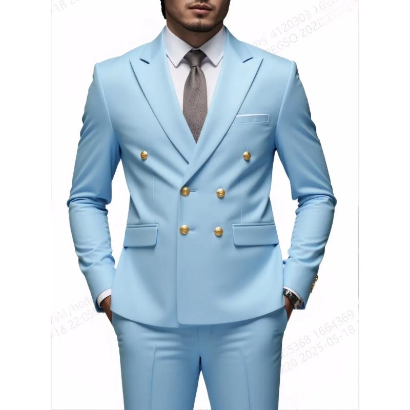 Fashion Men's Leisure Boutique Business Banquet Solid Color Wedding Double Breasted Slim Fit Suit Blazers Jacket