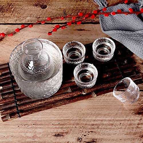 Glass Sake Bottle Set, Japanese Sake Set, Sake Set, Insulated, Heat-Resistant Glass, Sake Set, Sake Bottle, Sake Cups, Cold Sake Server, Simple Design