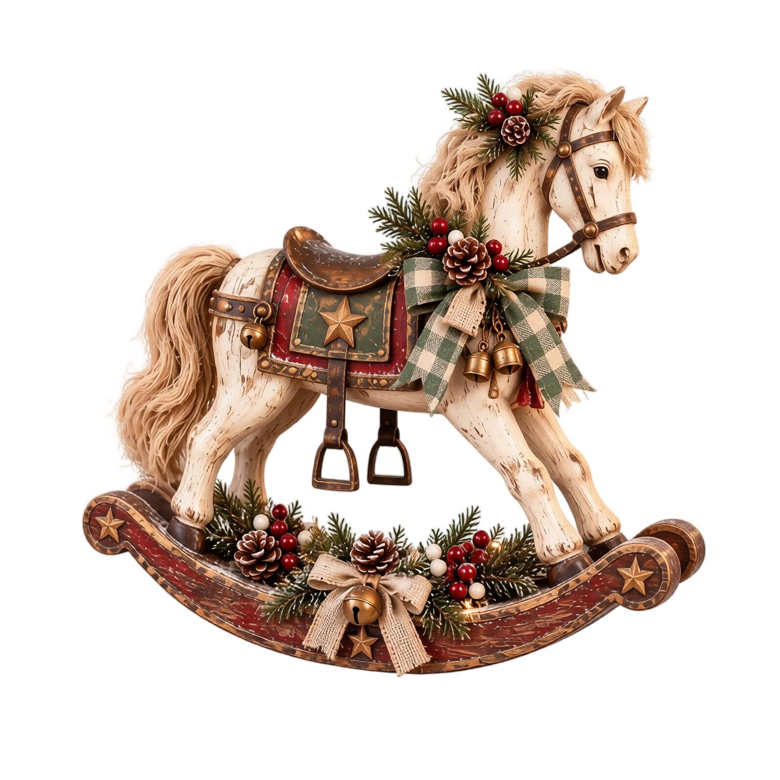 Weihnachts-Schaukelpferd im Vintage-Stil, Retro-Feiertagsdekoration für saisonale Auslage One Size beige