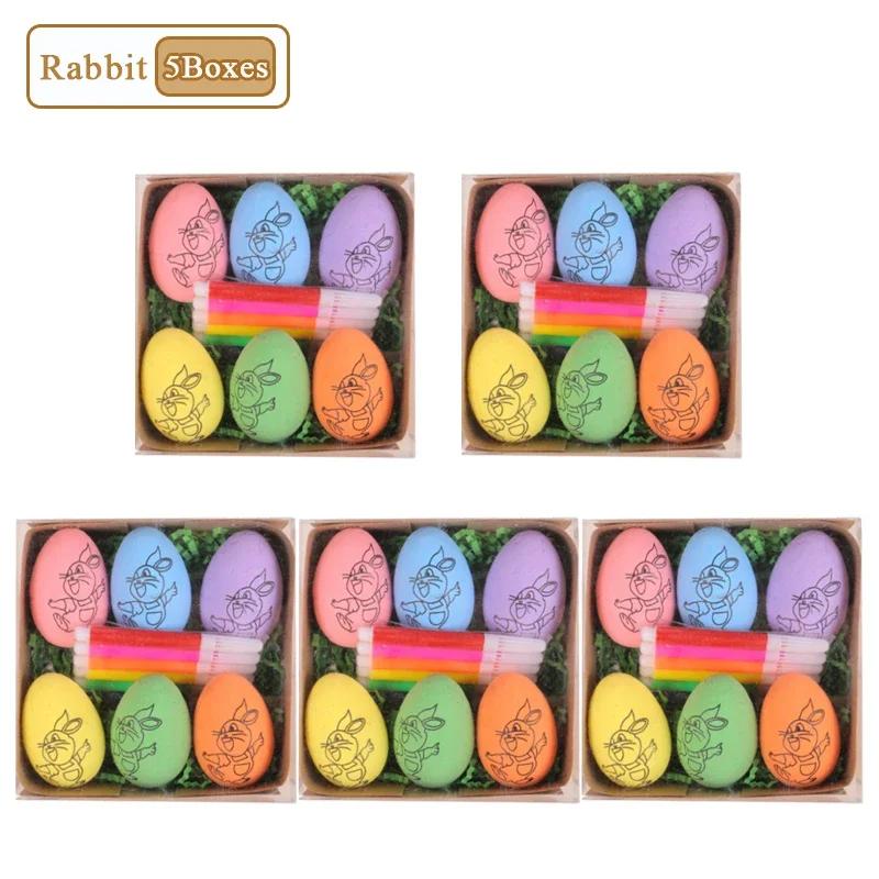 1-20Sets Easter Decoration 2025 DIY Hand Painted Eggs 6 Pcs Cartoon Bunny Eggs Kids Hand Painted Set Gift Home Decoration
