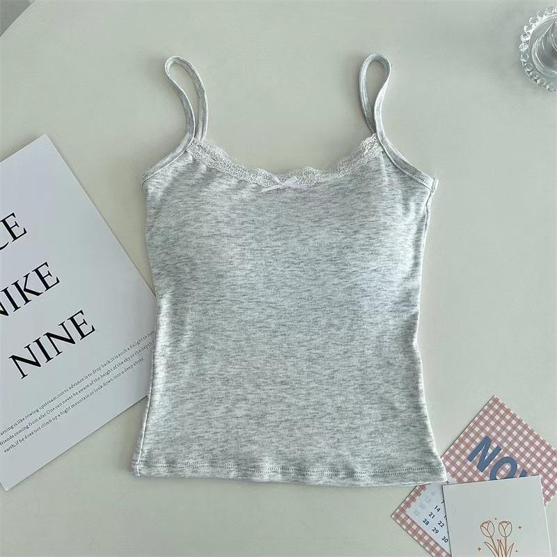 1pcs Girls Cute Padded Bra Tank Top Women Lace Casual Strap Top Vest Female Camisole With Removable Built In Bra Clothing